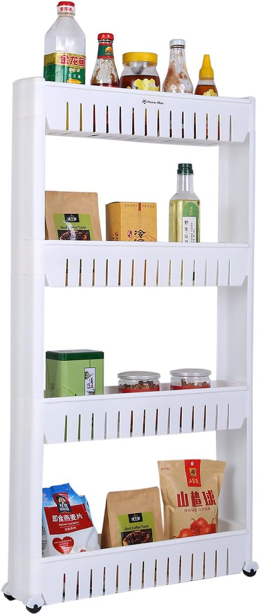 Laundry Room Organizer, Mobile Shelving Unit Organizer with 5 Large Storage Baskets, Gap Storage Slim Slide Out Pantry Storage Rack for Narrow Spaces