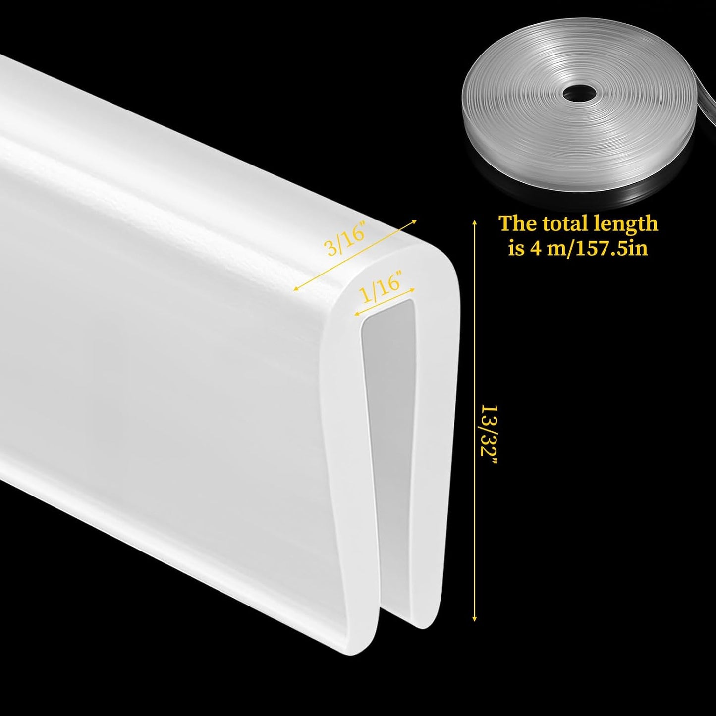 Rubber Edge Trim, 3mm Thickness U Channel Edge Protector Flexible Proof Edges Trims for Sharp Edges Clear 1/16" Slot, Fit for 0-3/32" Guard Protectors for Sheet Metal, Car Doors, Hatches,13Ft