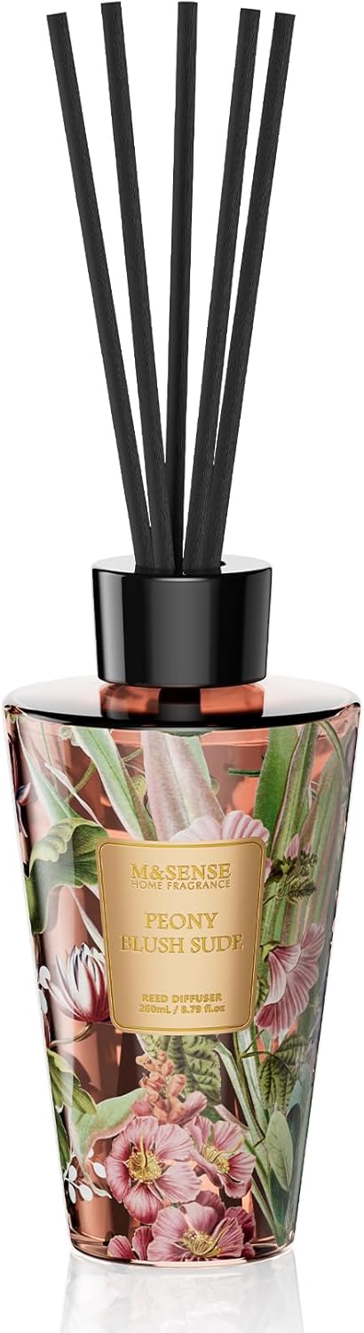 M&SENSE Reed Diffuser Set, Jasmine Sandalwood Scented 6.3 fl oz Natural Essential Oil Diffusers with Sticks, Non-Toxic Organic Air Freshener, Long-Lasting Fragrance Oils for Home Bathroom Living Room