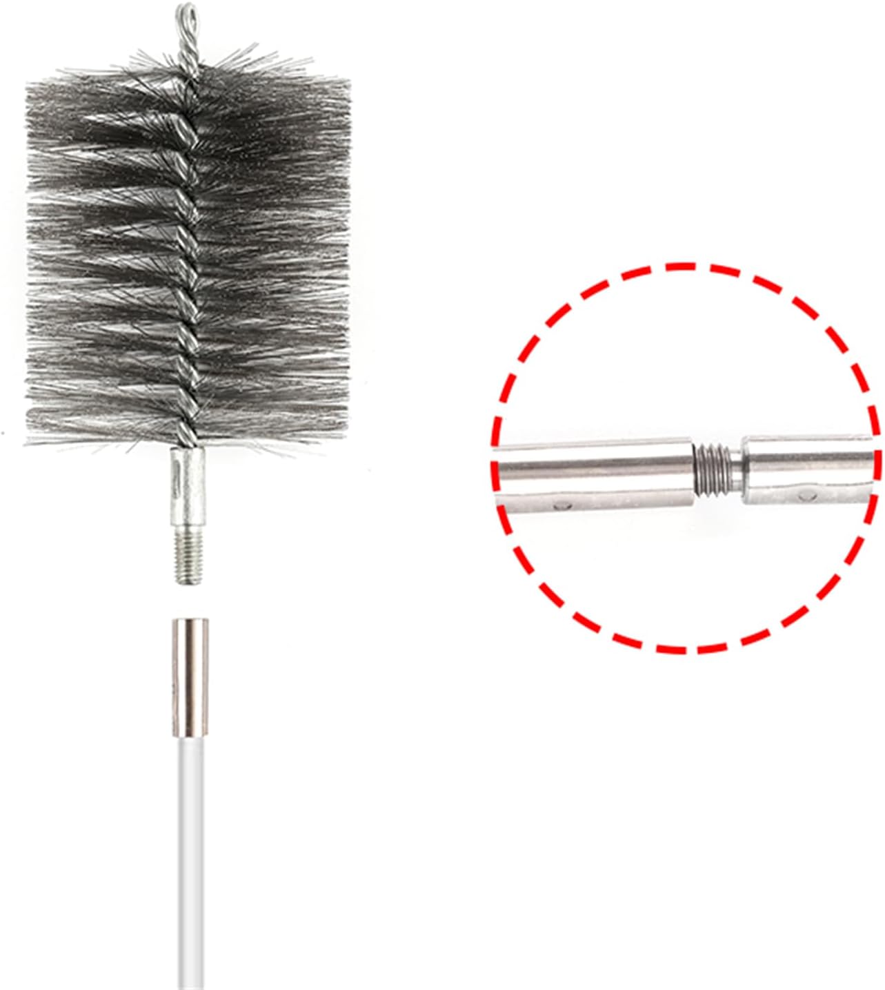 50-inch Long Tent Wood Burning Stove Pipe Cleaning Brush with Stainless Steel Bristles, and Chimney Cleaning Wire Brush with 4 Flexible Rods, 2.5'' Brush Heads