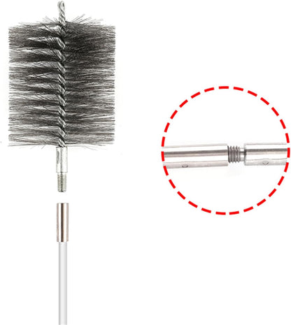 50-inch Long Tent Wood Burning Stove Pipe Cleaning Brush with Stainless Steel Bristles, and Chimney Cleaning Wire Brush with 4 Flexible Rods, 2.5'' Brush Heads