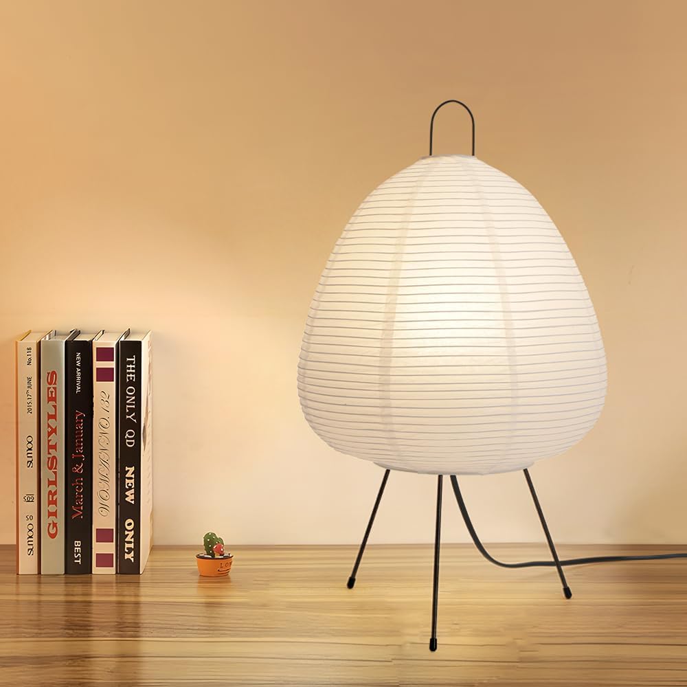Japanese Paper Lamp,Noguchi Style Table Light,Japanese Decor Rice Paper Lantern Lamp,Handmade Akari Floor Light,White Cozy Japandi Style LAMP for Living Room,Bedside(Noguchi desklamp)
