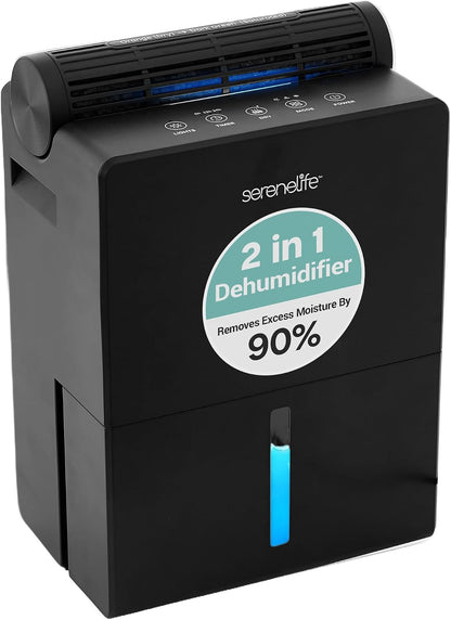 SereneLife Dehumidifier, Quiet 2-in-1 Thermoelectric & Desiccant Dehumidifiers for Home, 85 oz Tank Drying Base w/Small Room Attachment, Smart Humidity Control for Basement, Bathroom, Bedroom, Closet