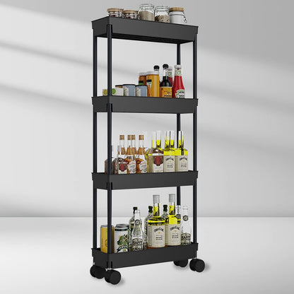 4 Tier Kitchen Bathroom Storage Rolling Cart 39 Inches Tall Slim Utility Rolling Shelf Cart with Wheels Coner Storage Shelves Cart, Black
