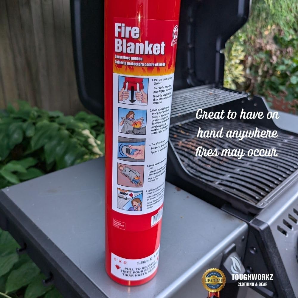 6 x 5-ft Emergency Fire Blanket for Fire Suppression. Attractive Wall Mount. Quick Release. Place in Kitchens, Office, Marine, Garage, Fireplace, BBQ.