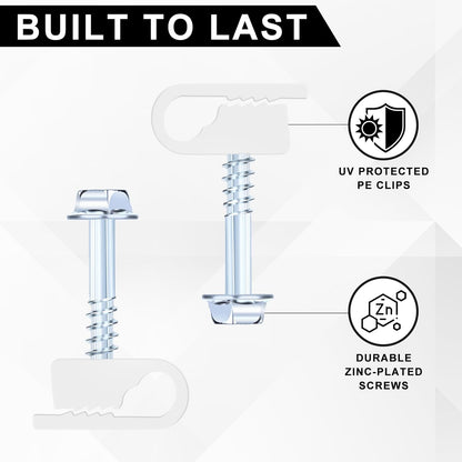 Cable Clips with Screws Fastener 1/4 Inch (6 mm) - All Weather Wire Clips for Coaxial, Ethernet,Electrical Cables,Brick/Stucco Siding Clips, UV-Resistant for Outdoor Wall Mount,30 Pack,White