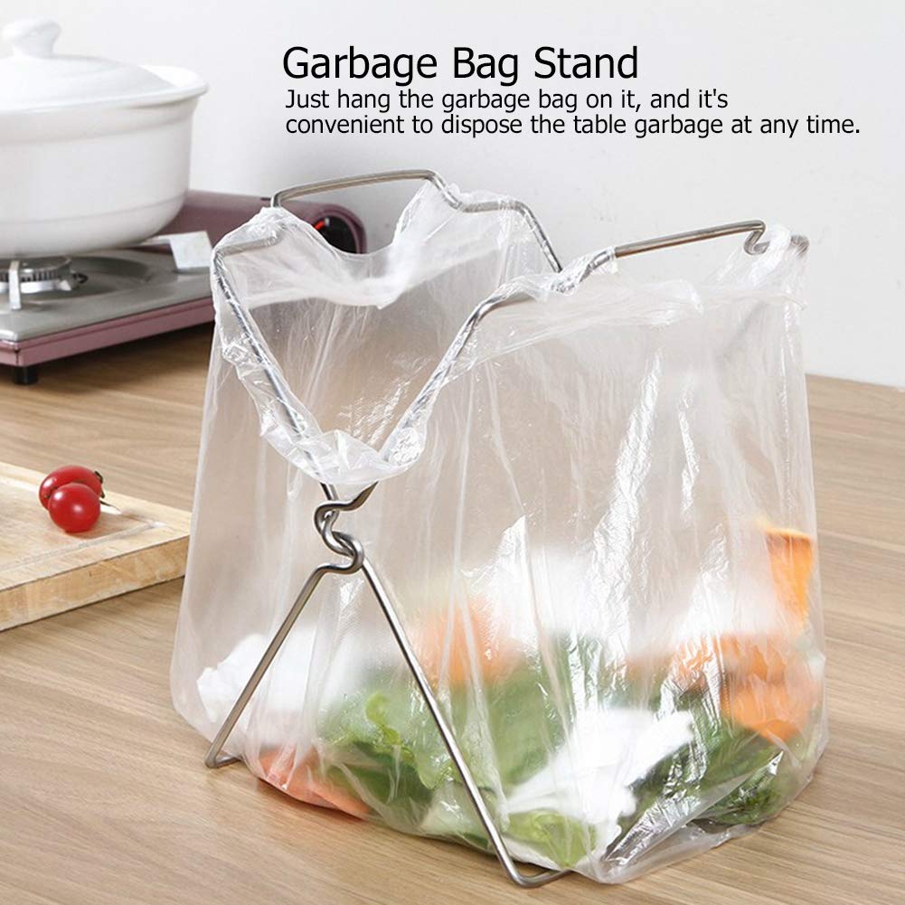 Kitchen Rack Stainless Steel Foldable Garbage Bag Rack Stand Trash Bag Rack Holder Kitchen Utensils