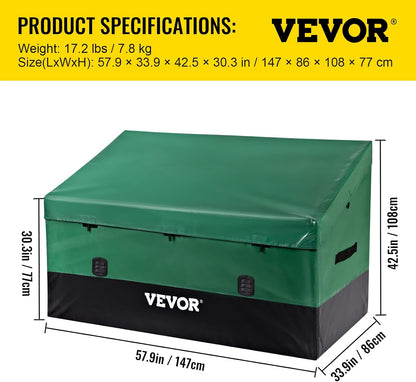 VEVOR Outdoor Storage Box, 230 Gallon Waterproof PE Tarpaulin Deck Box w/Galvanized Frame, All-Weather Protection & Portable, for Camping, Garden, Poolside, and Yard, Black & Green