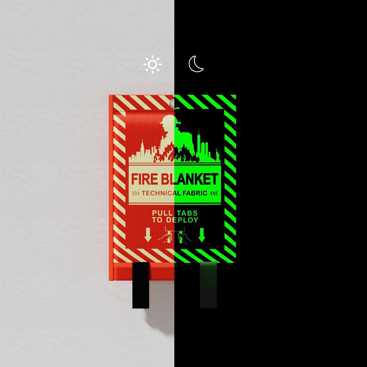 Glow-in-The-Dark Emergency Fire Blanket-3 ply Glass Fibre Fabric Construction, 2 Side Silicone Coated Fire Blanket, 40” x 40” Fiberglass Fire Blankets Emergency for Home and Kitchen, 2 Pack