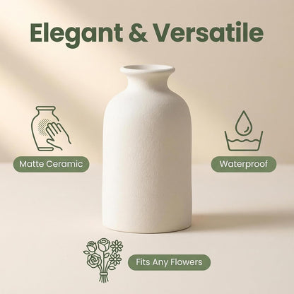 12cm White Ceramic Small Vases Set for Dry Flowers Minimalist Home Decor Modern Farmhouse Centerpiece Living Room Bedroom Office