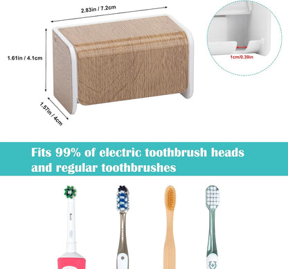 PARKMANI 2 PCS Toothbrush Holders Wall Mounted with Cover, Electric Tooth Brushing Holder for Bathroom, 2 Slots Self Adhesive Toothbrush Organizer for Family, Kids (2, Brushed Silver)
