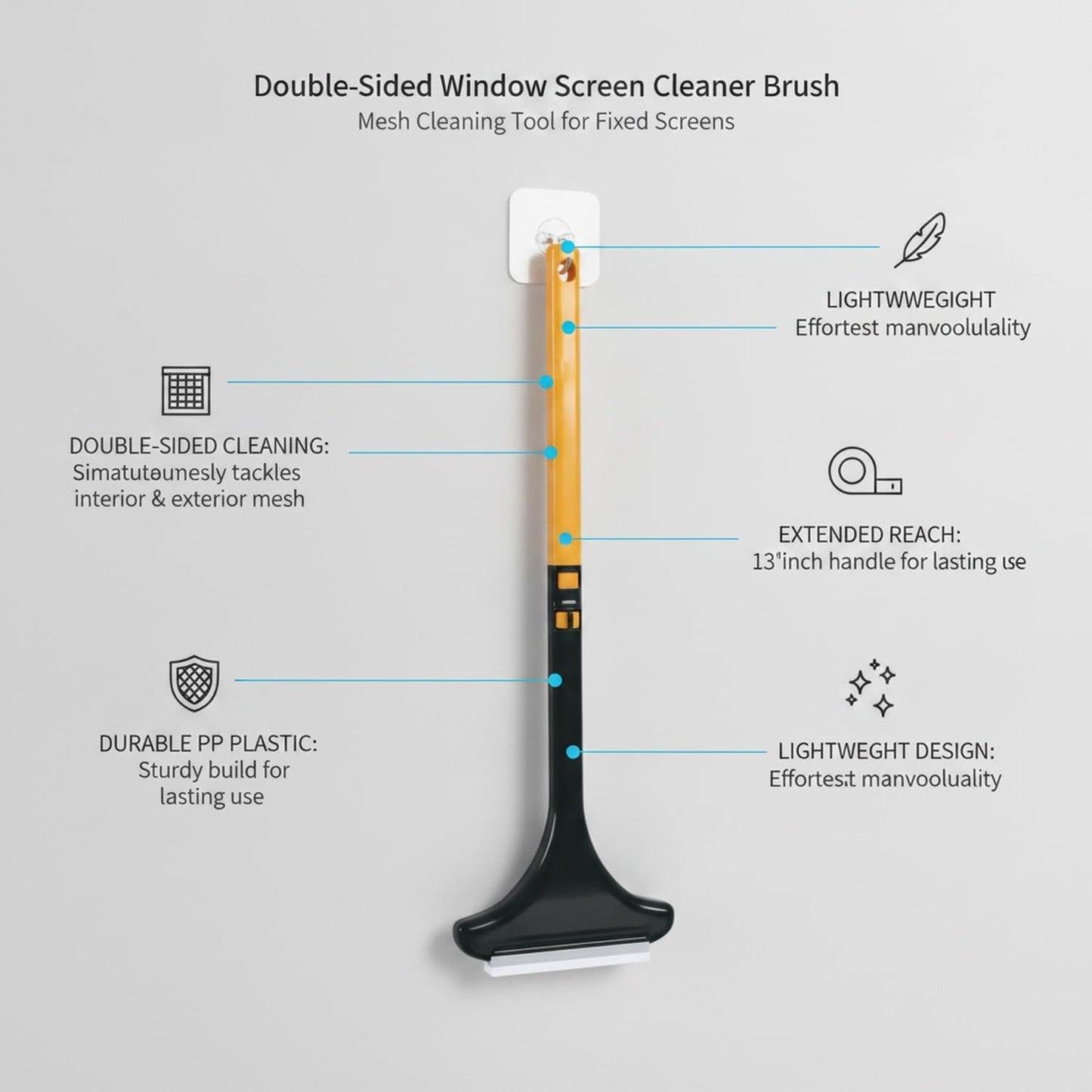 Versatile Double-Sided Screen & Glass Cleaning Brush, Multipurpose Mesh Tool for Fixed Windows, Durable PP Plastic