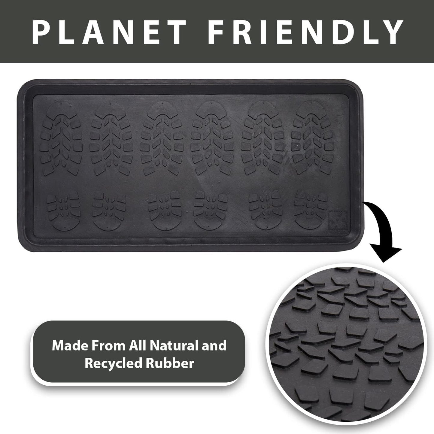 Envelor Rubber Boot Tray for Entryway Indoor Shoe Trays for Mudroom Wet Shoe Mat Tray Multiuse Rubber Water Tray Mud Mat Winter Boot Mat Large Utility Tray, Footsteps, 32 x 16 Inch, 2 Pack