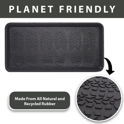 Envelor Rubber Boot Tray for Entryway Indoor Shoe Trays for Mudroom Wet Shoe Mat Tray Multiuse Rubber Water Tray Mud Mat Winter Boot Mat Large Utility Tray, Footsteps, 32 x 16 Inch, 2 Pack