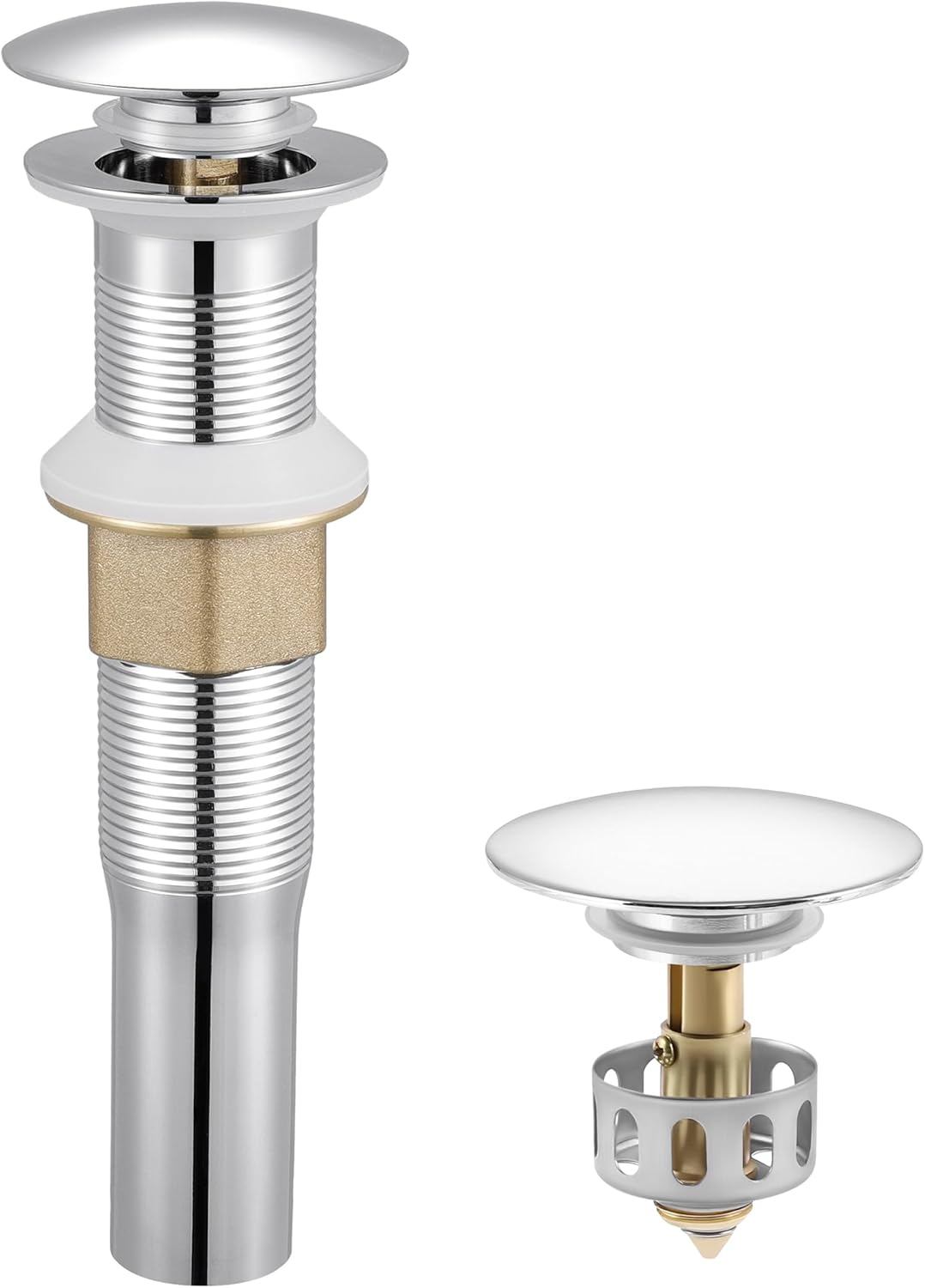 KES All Metal Bathroom Sink Drain with Strainer Basket Hair Catcher Anti Clog Pop Up Drain Stopper for Vanity Vessel Sink with Overflow, Rustproof 18/8 Stainless Steel Polished Chrome S2013A-CH