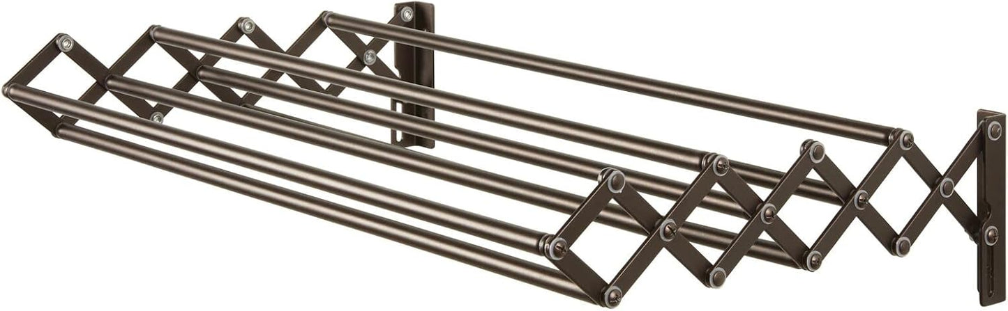 mDesign Steel Wall Mount Accordion Expandable Retractable Clothes Air Drying Rack - 8 Bars for Hanging Garments - Mounted Organizer for Laundry/Utility Room, Bathroom, Garage, Bardo Collection, Black