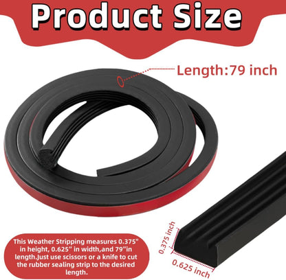 326A0004 Ribbed Rectangle Rubber Seal 3/5 in x 79 in, Ribbed Seal Strip Self-Adhesive EPDM Foam Rubber Seal,Ideal Weather Stripping,Fits for RV,Boat,Auto,Truck,Garage Door,Marine