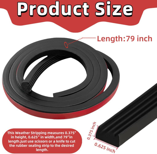 326A0004 Ribbed Rectangle Rubber Seal 3/5 in x 79 in, Ribbed Seal Strip Self-Adhesive EPDM Foam Rubber Seal,Ideal Weather Stripping,Fits for RV,Boat,Auto,Truck,Garage Door,Marine