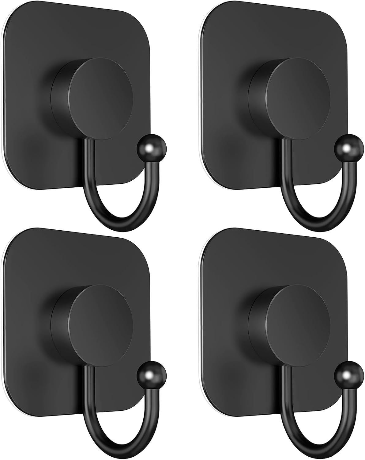 Aikzik 4 Pack Large Heavy Duty Wall Hooks - 26lb Max, Stainless Steel Adhesive Towel Hook, Shower Hooks for Hanging Towel, Coat, Robe, Wall Hook for Use in Bathroom, Kitchen and Door, Matte Black