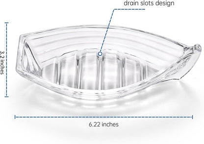Self Draining Leaf Clear Glass Soap Dish,Bar Soap Holder | Decorative Leaf shape Soap Dish for Shower,Soap Tray,Soap Holder for Bathroom Sink,Vanity&Kitchen,Modern Bathroom Accessory.