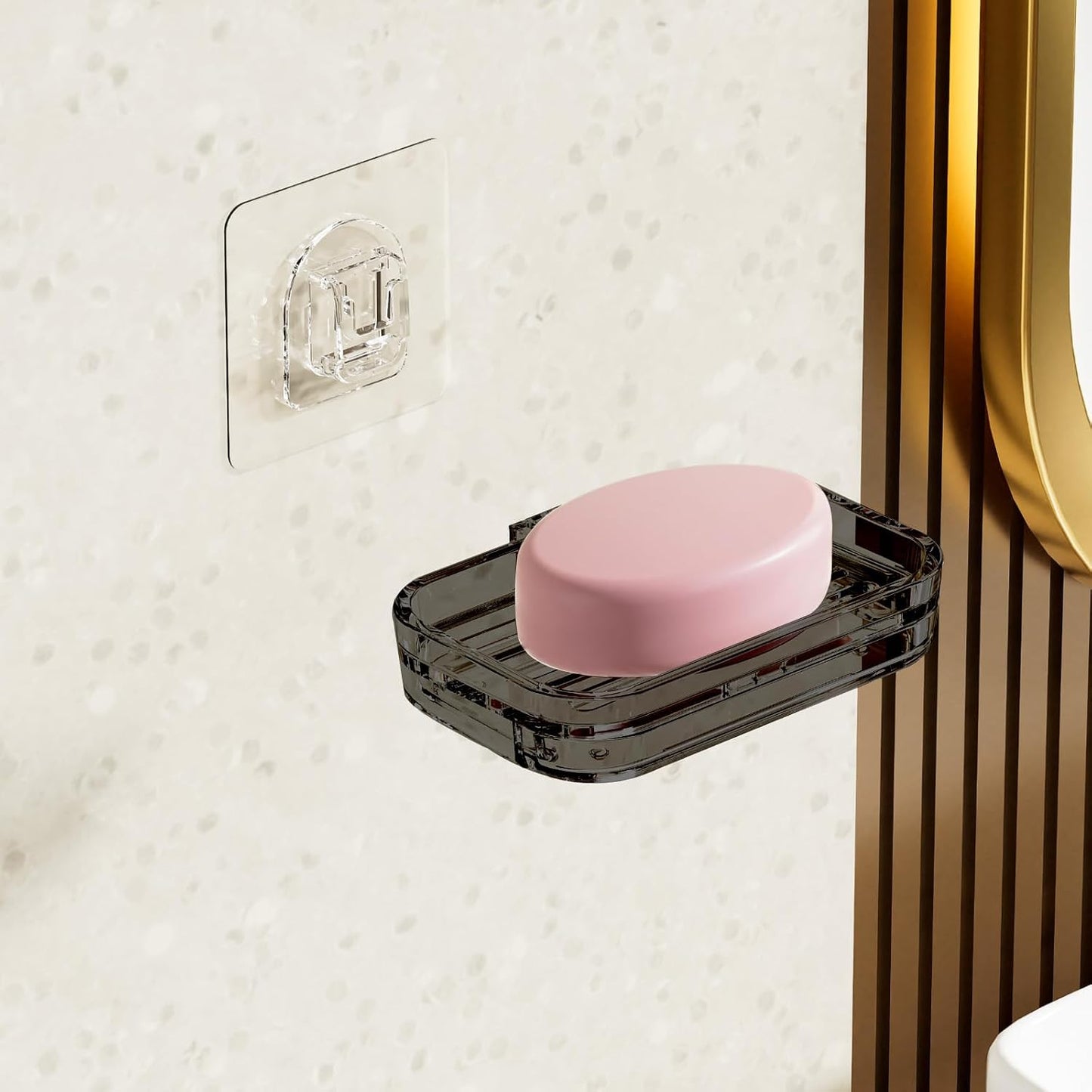 Soap Dish for Shower Clear Soap Holder Pull-Out Water Tray No Drilling Required Strong Fixation for Rv Bathroom and Kitchen Easy（1 Pack）