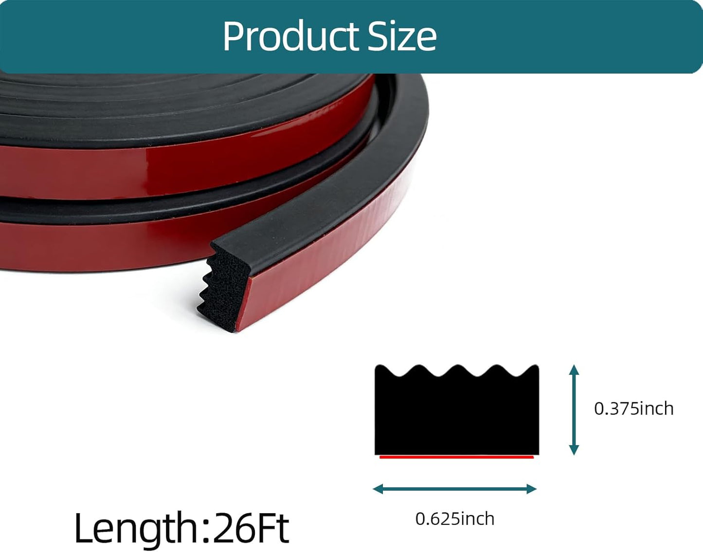 Ribbed Foam Rubber Seal with Tape, Self-Adhesive EPDM Foam Rubber Weather Stripping for Boat, Auto, RV, Marine, Garage Doors/Window and More, Black(26Feet)