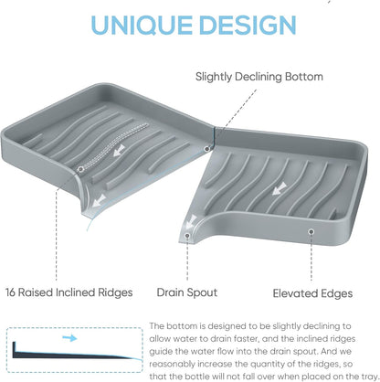 Kitchen Sink Tray,Self Draining Kitchen Soap Tray Soap Holder Silicone Sponge Holder for Kitchen Sink,Kitchen Bathroom Sink Caddy Sink Organizer for Sponge,Soap Dispenser,Dish Scrubber,Palm Brush