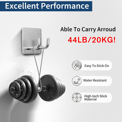 Hawsam 6 Pack Self Adhesive Wall Hooks for Hanging Heavy Duty 44LB(Max) Adhesive Towel Hooks 304 Stainless Steel Sticky Hooks for Robe Coat, Waterproof Shower Hooks for Bathroom Kitchen