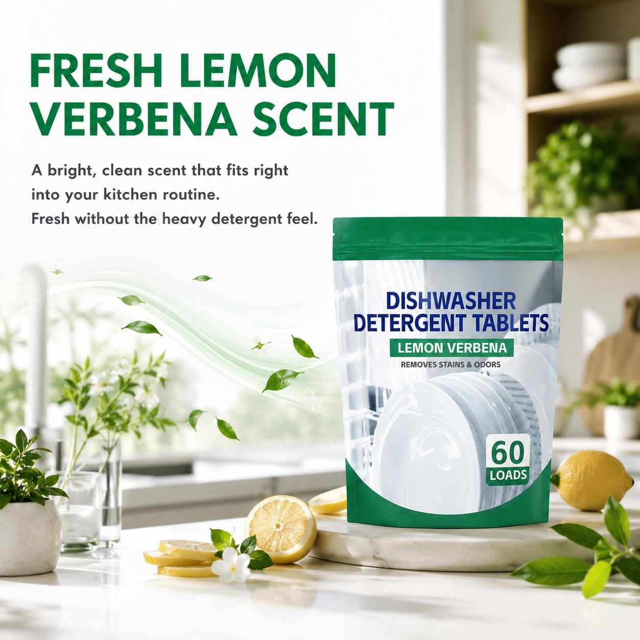 Premium Dishwasher Tablets - Lemon Verbena, 60-Count. Advanced Grease & Odor Removal Formula for Sparkling Clean Dishes. (120 Count (Pack of 2))