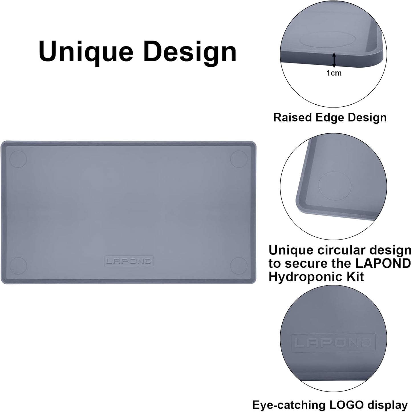 Silicone Waterproof Plant Mat for Indoor Plants & Hydroponic Systems | Non-slip waterproof silicone mat, easy to clean, rolls and folds for compact storage, 0.4" raised edge, 43.3 × 23.6 in, Gray.