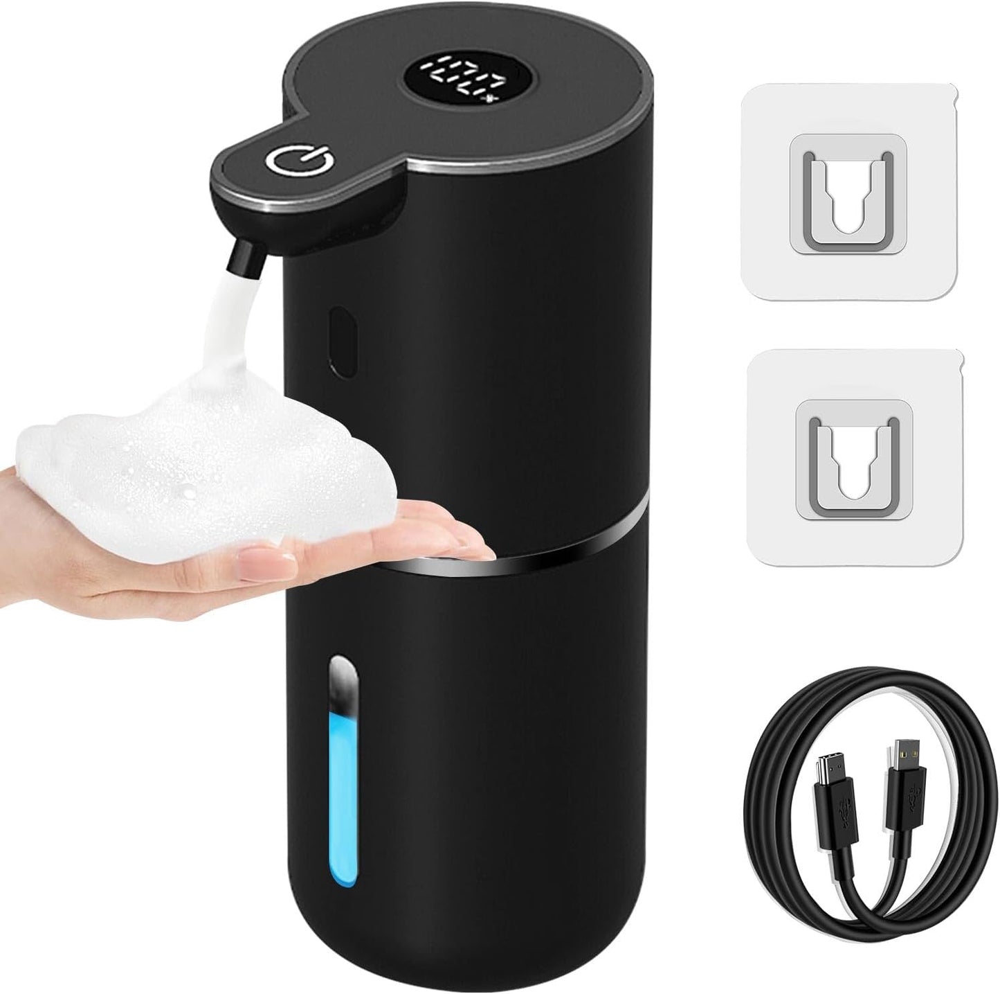 OHIFAST Automatic Foaming Soap Dispenser Touchless, USB Rechargeable Smart Hand Soap Dispenser, 6-Level Adjustable, 12.8oz/380mL Wall Mounted for Bathroom Kitchen Dish Soap-White