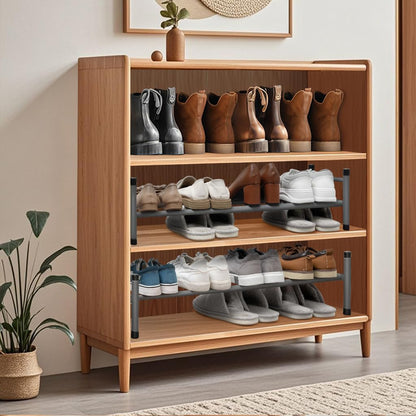 STORAGE MANIAC Expandable Shoe Rack for Closet, 8 Pairs Stackable Small Shoe Rack, Metal Adjustable Shoes Organizer for Entryway, Hallway, Garage, Front Door, Shoes Shelves, Black 2 Tier