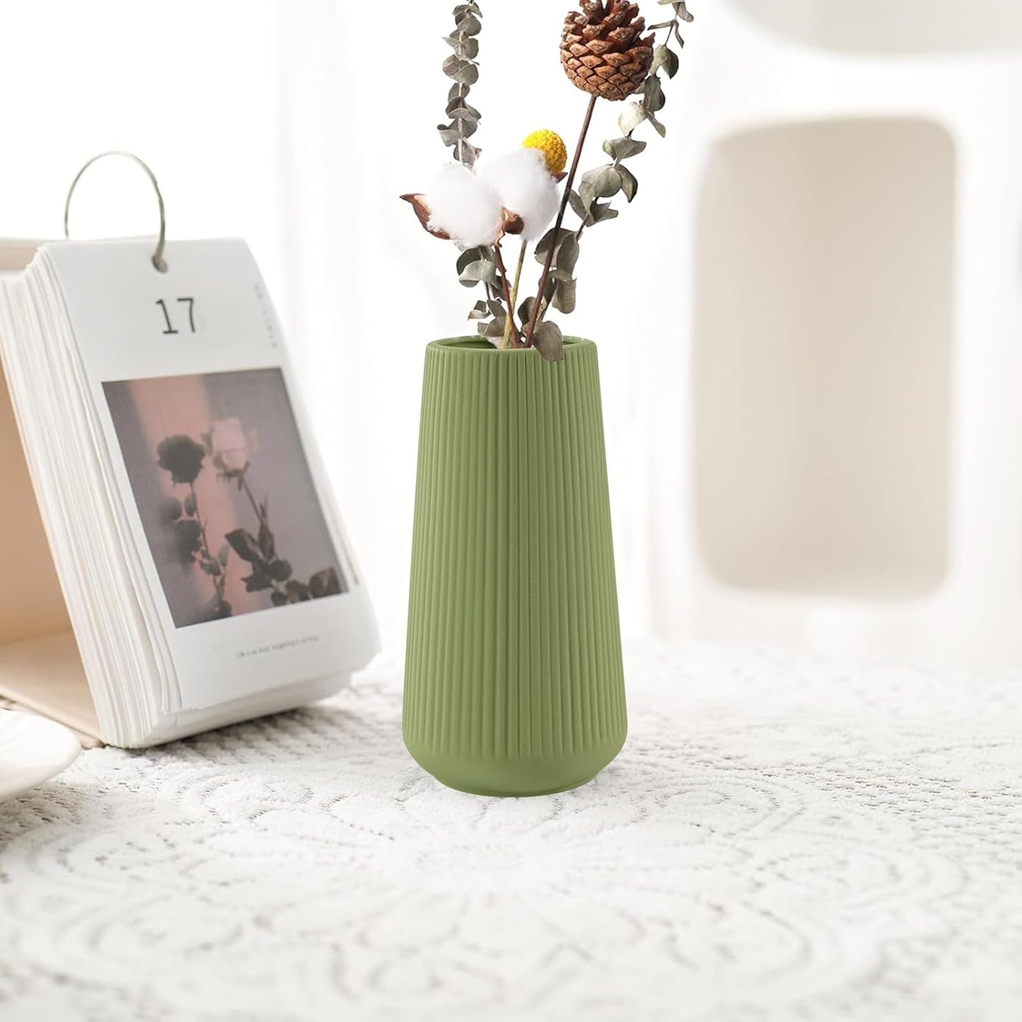 White Ceramic Vase, GUKJOB Small Cute Flower Vase for Pampas Grass, Home, Living Room, Dining Table, Farmhouse, Office Decor, Bedroom, Table, and Kitchen Shelf (White- 2PCS)