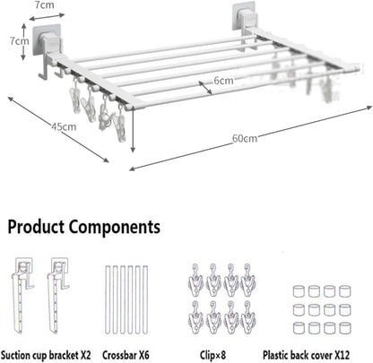 Laundry Rack, Wall Mounted Clotheshorse, Household Toilet Hanging Towel Rack Foldable Bathroom Free Punching Clothes Multi-Clip Drying Socks Underwear Storage Rack