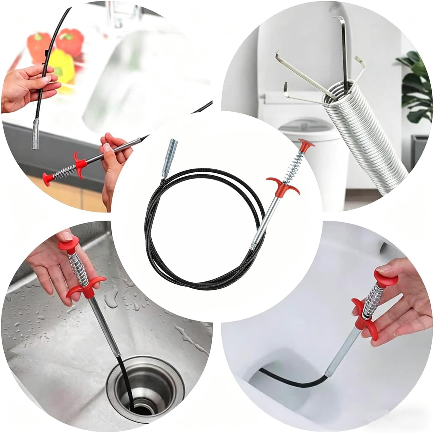 79 Inch Drain Snake Clog Remover Tool, 4-Claw Flexible Grabber for Hair in Toilet, Sink, Shower, Kitchen, Bath Tub & Sewer Drain Unclog (Black)