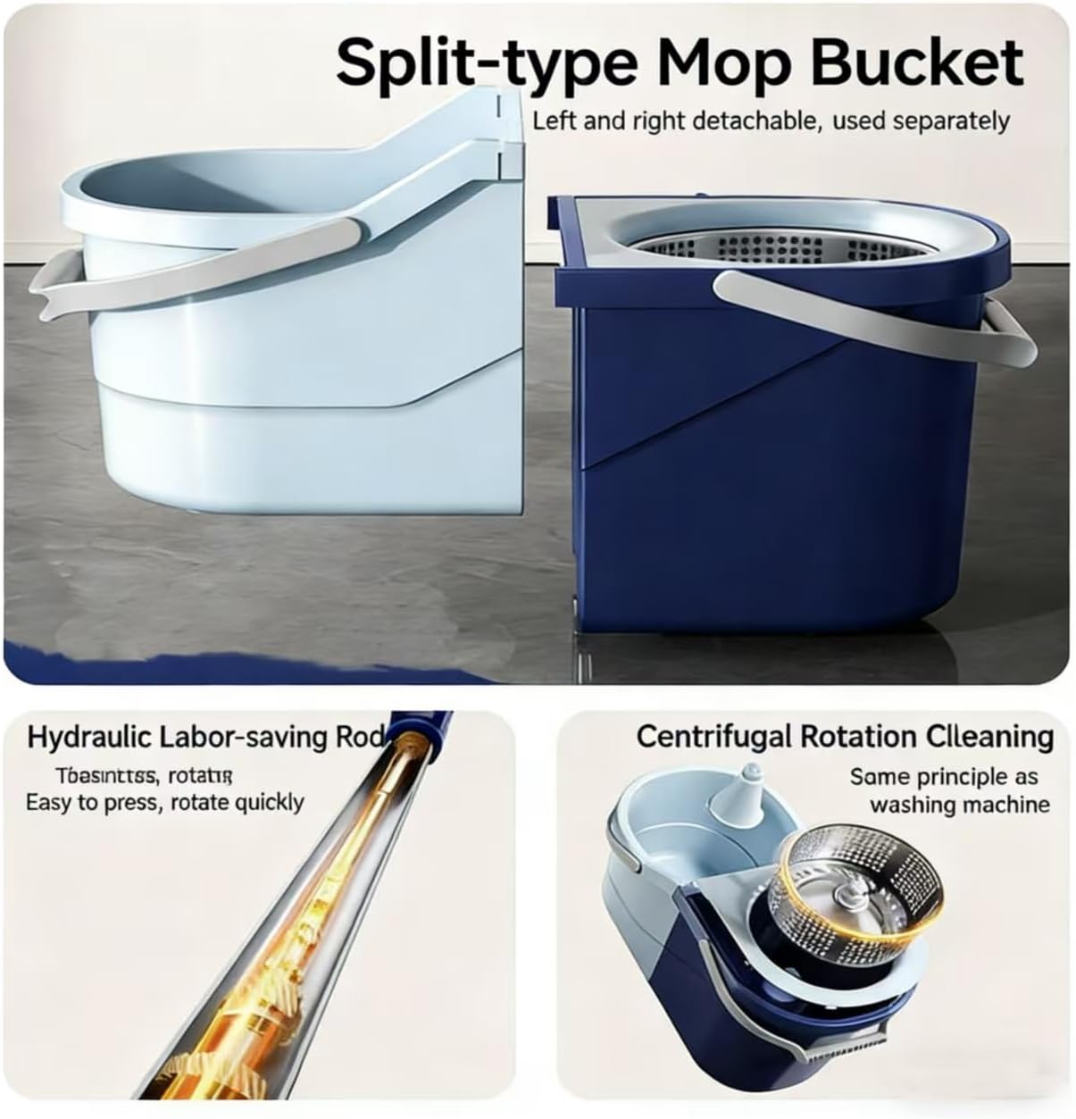 Spin Mop and Bucket Set with 4 Washable Microfiber Mop Heads, Durable Handle System for Hardwood Floor, Tile, and All Surface Cleaning