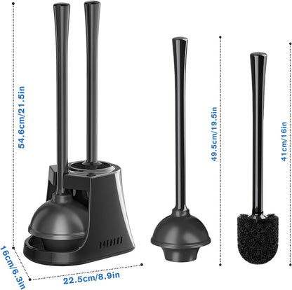 LOVLOY Toilet Plunger and Brush with Holder, Bowl Brush and Heavy Duty Toilet Plunger Set with Ventilated Holder, 2-in-1 Toilet Brush and Plunger Combo for 5.3-inch Toilet Drain New Pack (White, 1)