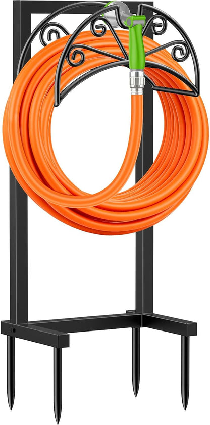 TomCare Garden Hose Holder Heavy Duty Water Hose Holder Holds 160 FT Hoses 4 Spikes Hose Reel Freestanding Hose Hanger Sturdy Hose Storage Stand for Outside Yard Lawn