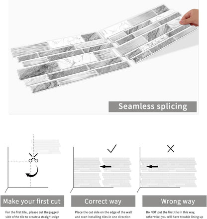 Heikki Peel-and-Stick Self-Adhesive Wall Tiles, 4.7×9.7-inch Kitchen & Bathroom Splashback Tiles, Marble Pattern Design (48-Piece Set) (Black-Gray)