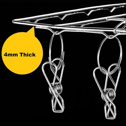 Clothes Sock Drying Rack with 36 Clips, Stainless Steel Underwear Dryer Swivel Laundry Hanger with Windproof Hook for Hanging Towels Bras Gloves Baby Clothes Indoor Outdoor