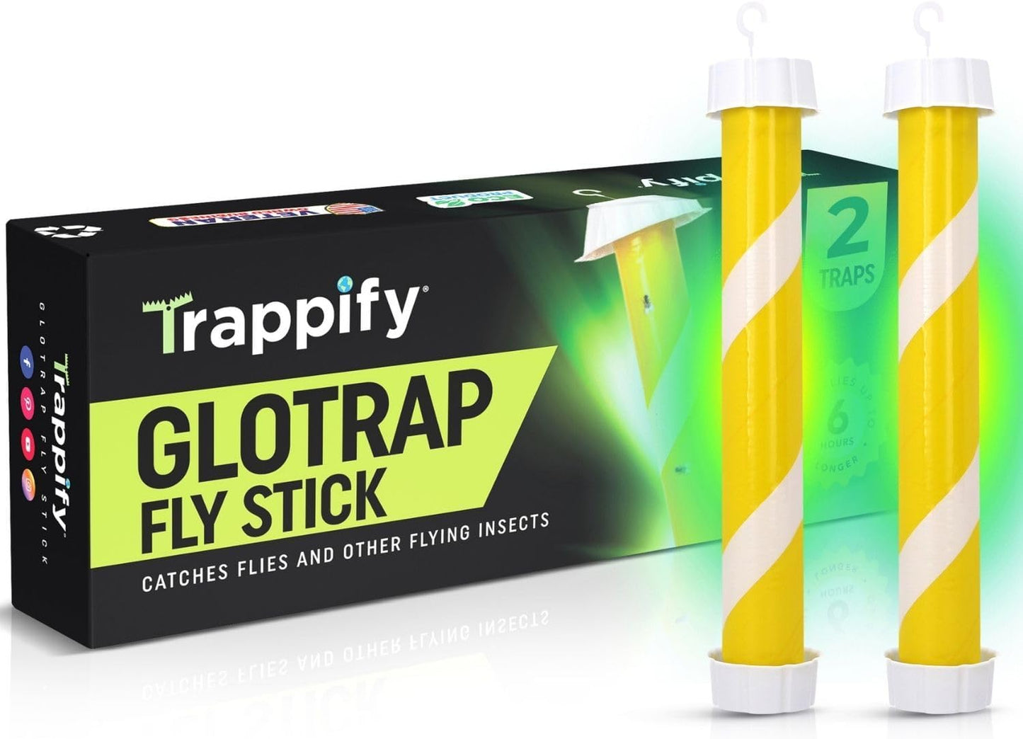 Trappify Glow-in-The-Dark Fly Trap for Indoor & Outdoor Fly Sticks (2 Pack) | Yellow Adhesive Fly Sticks, Glow-In-The-Dark, Water-Resistant Fruit Fly Traps for Indoors and Outdoor Use