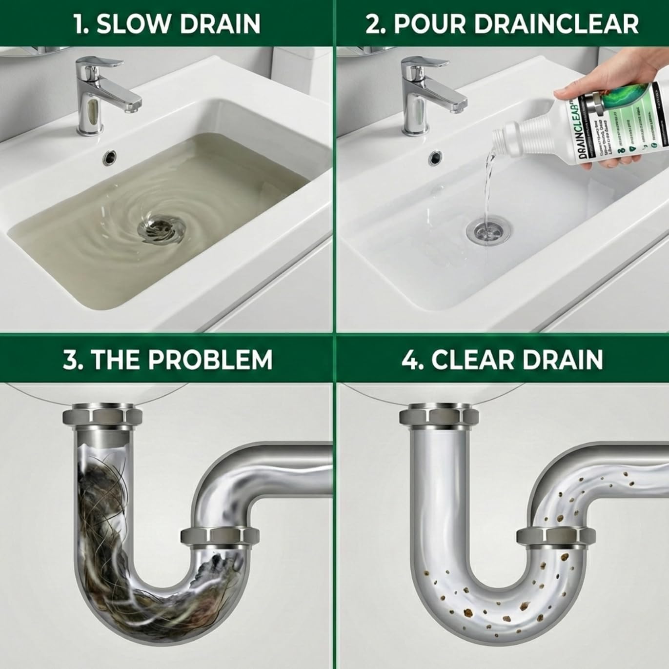 DrainClear Pro Enzyme Drain Cleaner 32oz - Enzymatic Liquid Hair and Grease Clog Remover, Kitchen Sink, Bathroom, and Shower Drain Cleaner, Pipe Maintainer, Septic Safe Enzyme Cleaner and Treatment