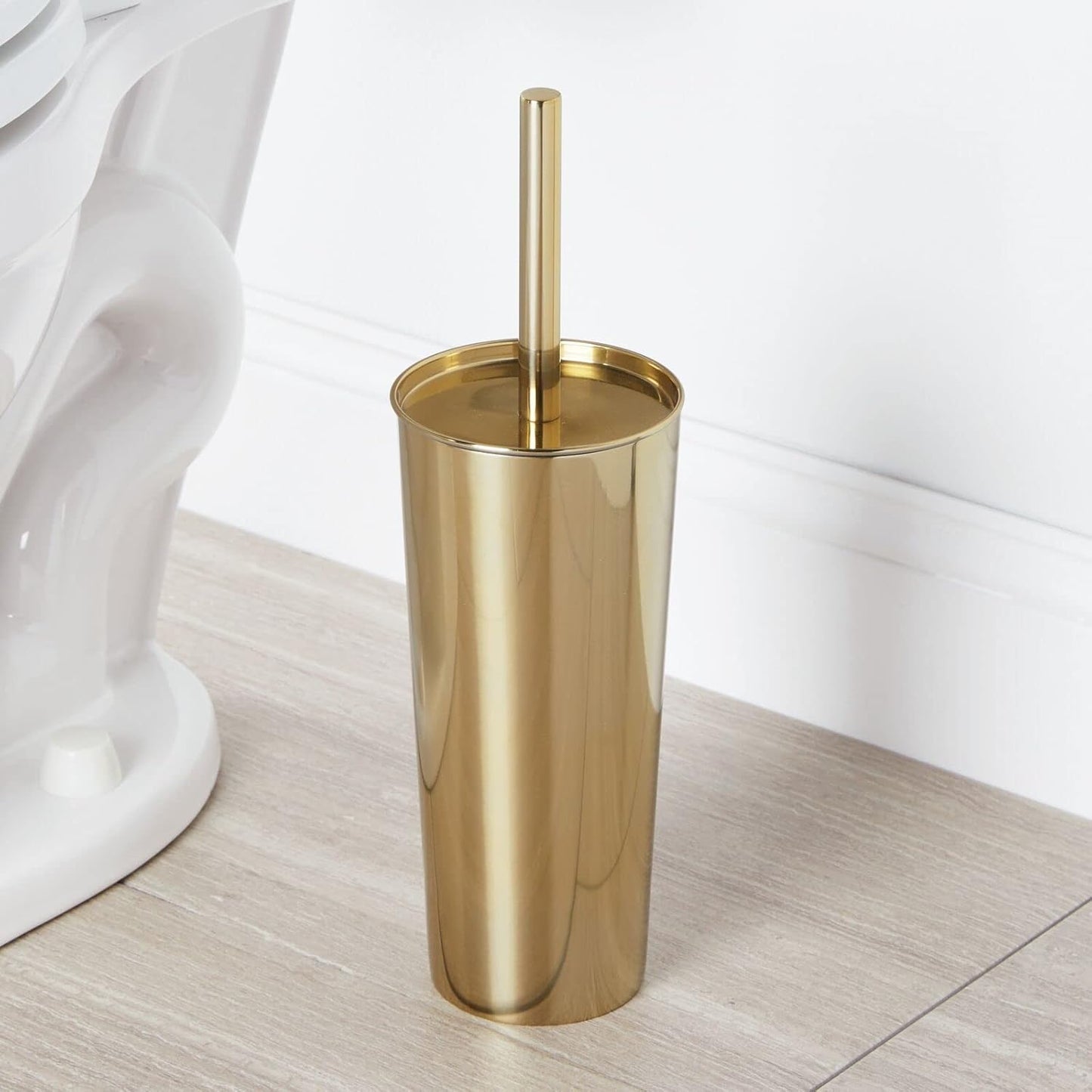 mDesign Slim Metal Toilet Brush Set - Modern Freestanding Holder for Bathroom - Practical With Rust-Resistant Finish - Silver
