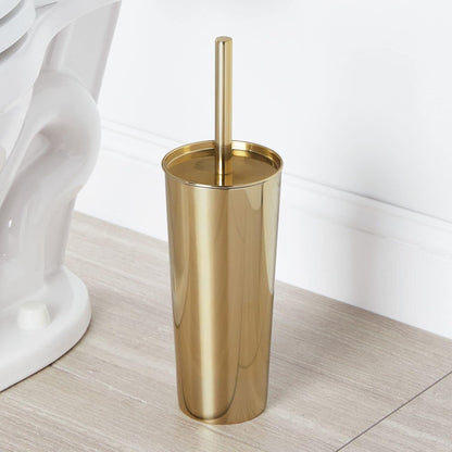 mDesign Slim Metal Toilet Brush Set - Modern Freestanding Holder for Bathroom - Practical With Rust-Resistant Finish - Silver