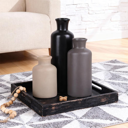 Ceramic Vase Set of 3 – Small Flower Vases, Modern Farmhouse Boho Flower Vases for Home Decor, Rustic Pottery Vases for Centerpieces, Living Room, Shelf, Fireplace, Entryway Decor, Table or Cabinet