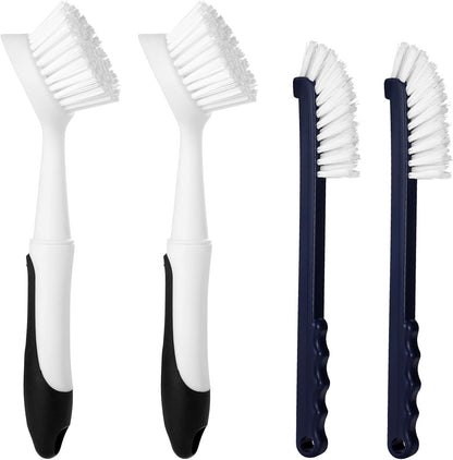 Dish Brush with Handle, Dish Scrub Brush with Built-in Scraper, Nylon Dish Scrubber, Kitchen Brushes for Dishes,Pots, Pans and Sinks 2 Pack