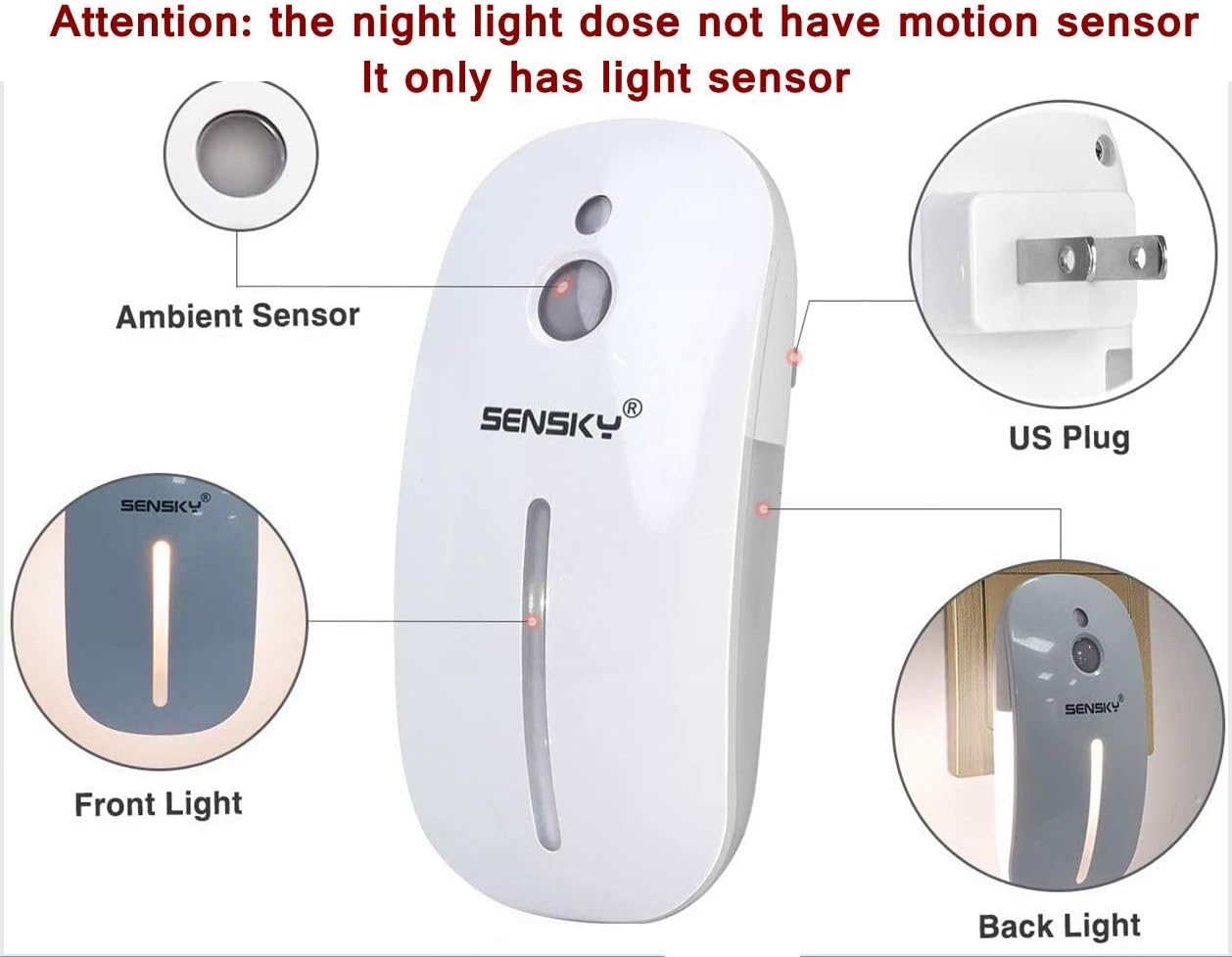 Sensky Plug-in LED Backlit Night Light with Motion Sensor, Dusk to Dawn Sensor, Auto On/Off Nightlight for Kids and Adults, Bedroom, Bathroom, Hallway, Warm White