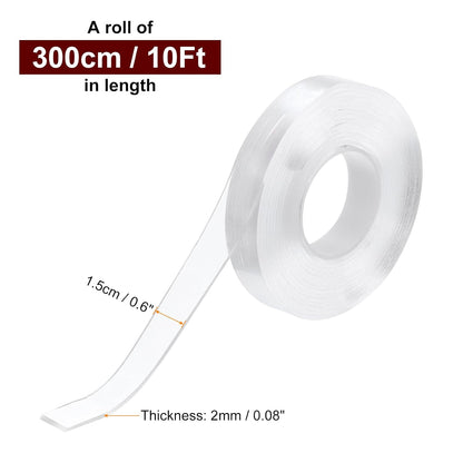 HARFINGTON Double Sided Nano Tape 10FT x 2" x 0.04" Multipurpose Removable Clear Mounting Tape Washable Waterproof Picture Hanging Adhesive Strips for Walls Carpets Posters Decor
