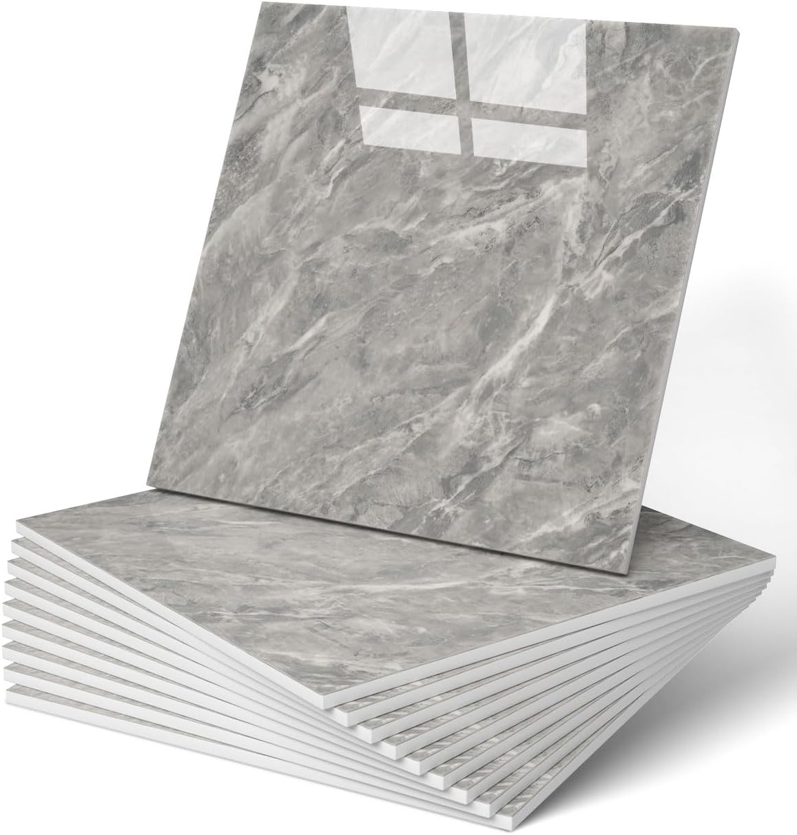 WADILE 10pcs Peel and Stick Shower Waterproof Marble Tiles Wall Panels, 11.8"x11.8" Self-Adhesive Backsplash, for Home Bathroom, Kitchen, Living Room White (Not Real Tile)