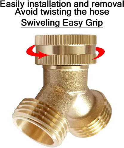Joywayus 2PCS Brass 3/4" GHT Garden Hose Splitter Body Backyard 2 Way Y Shaped Swivel Connector Threaded Pipe Fitting Coupler Adapter with Washer